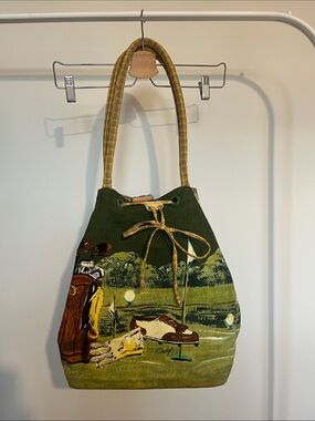 Vintage Green Golf Print Drawstring Tote Bag